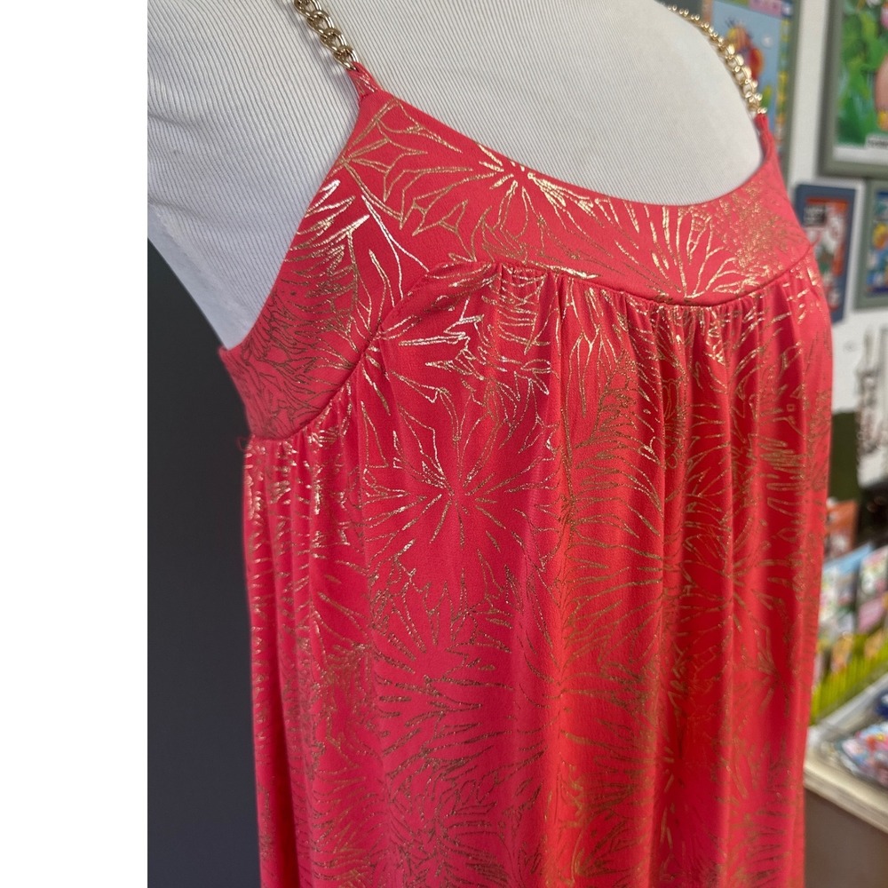 Michael Kors Coral Gold Foil Palm Leaf Chain Strap Maxi Dress Womens Pink Medium - Picture 6 of 9